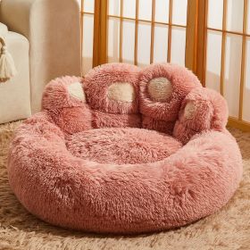 Kennel Warm Medium Large Dog Corgi Golden Retriever Bed Fleece-lined Sofa Mattress (Option: Pink-L Diameter 60cm)