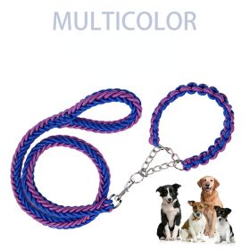 Eight-strand nylon braided dog collar leash dog chain impact blasting chain pet leash (colour: Red and blue, Specification (L * W): L)