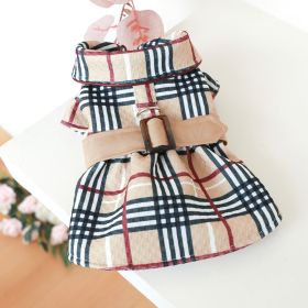 Pet Dress; Plaid Dog Dress With Belt; Winter Cat Dress Pet Clothes For Small Medium Dogs & Cats (Color: Dark Khaki, size: L)