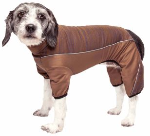 Pet Life Active 'Chase Pacer' Heathered Performance 4-Way Stretch Two-Toned Full Body Warm Up (Color: Brown, size: X-Large)