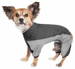 Pet Life Active 'Chase Pacer' Heathered Performance 4-Way Stretch Two-Toned Full Body Warm Up (Color: Black, size: small)