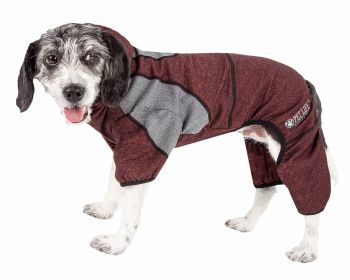 Pet Life Active 'Fur-Breeze' Heathered Performance 4-Way Stretch Two-Toned Full Bodied Hoodie (Color: Burgundy, size: small)