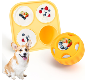 Dog Chew Toys For Puppies And Treat Trays, Long-Lasting Refillable Treat Toys And Silicone, Dog Treat Molds, Reusable, Dishwasher Safe (Color: Tray ball yellow)